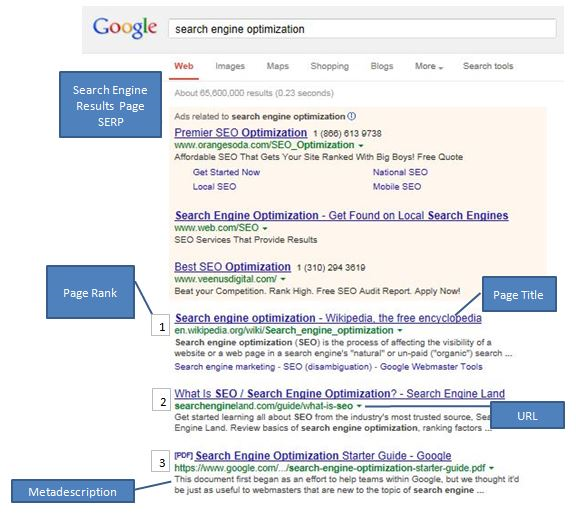 SEO services example of a SERP