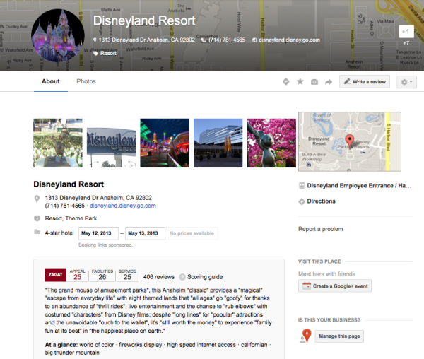 Google+ Page example with reviews