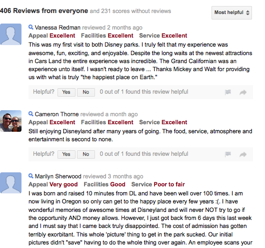 Example of reviews on google+ 
