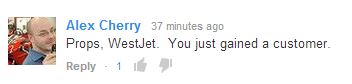 WestJet Youtube comment