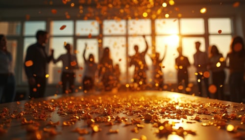 group celebration with confetti